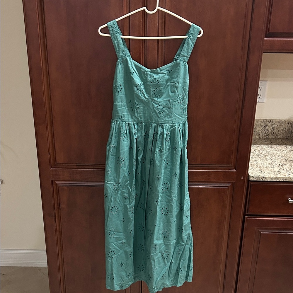J. Crew Green Eyelet Midi Dress with Pockets